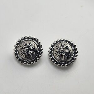 Vintage Silver Tone‎ Flower Button Style Clip-on Earrings